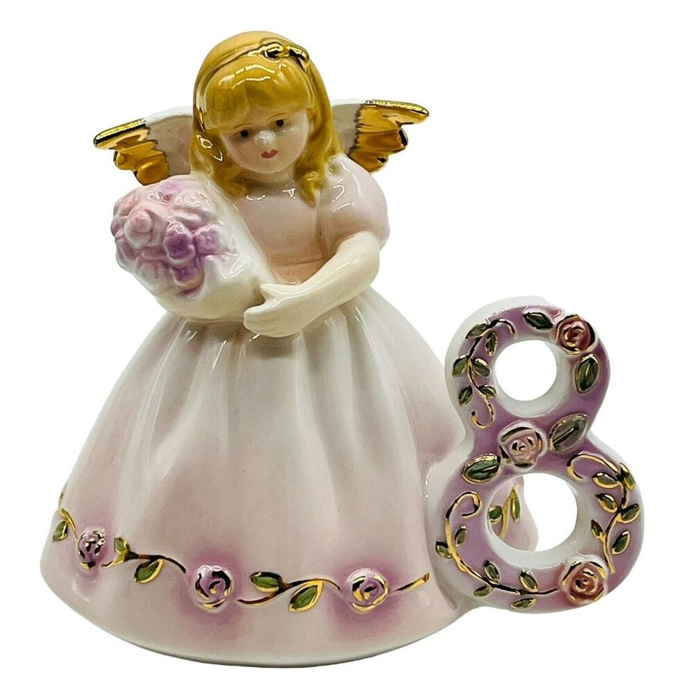 Russ‎ Berrie Birthday Angel 8 Girl Ceramic 4 inch Figurine Vintage